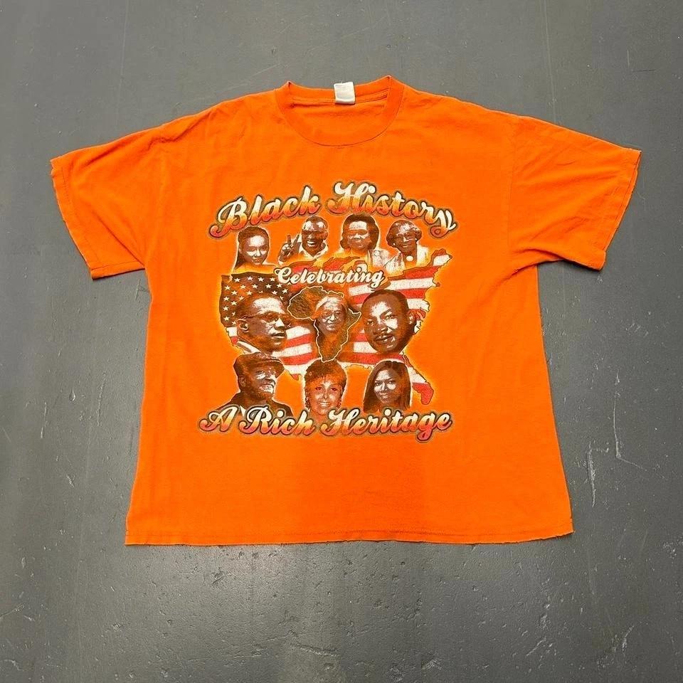 Винтажная футболка y2k оранжевая выцветшая черная с принтом рэп-исполнителя с обеих сторон XL