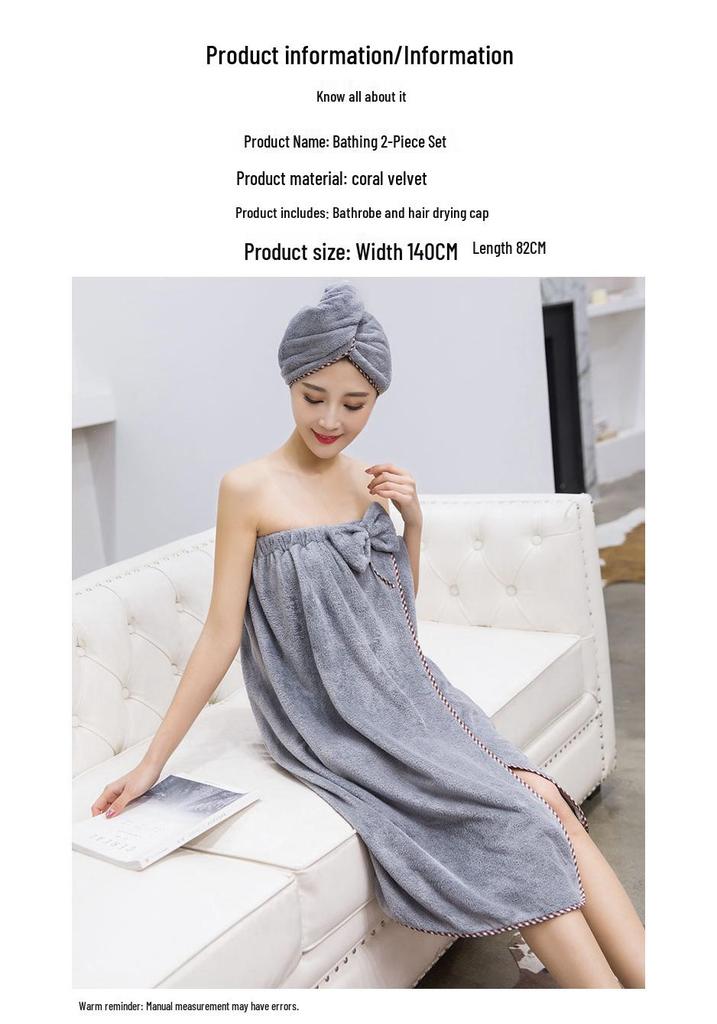 Women's Plus Size Coral Fleece Bathrobe Towel - Soft, Absorbent, No-Shed, Korean Style