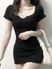 Spicy Girl V-Neck Short-Sleeve Summer Dress - Sexy Slim-Fit, Waist-Cinching, Hip-Hugging Skirt