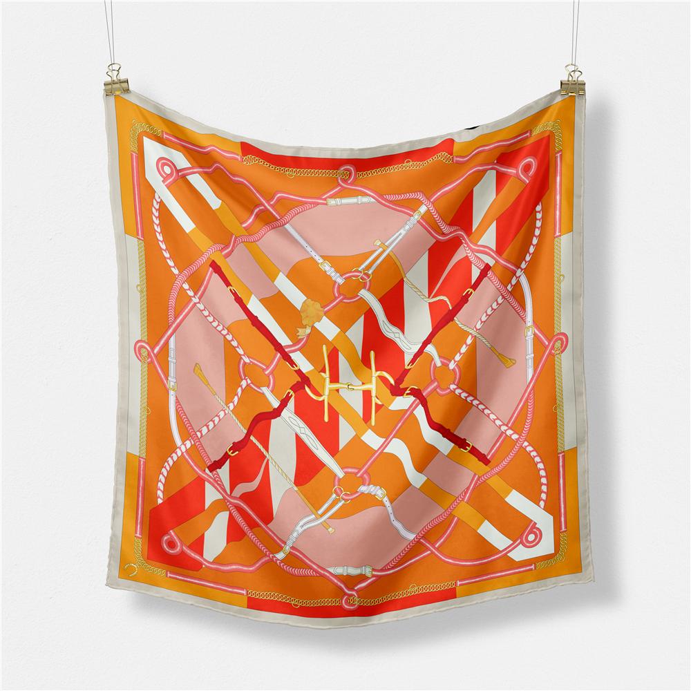 Twill Silk Scarf Woman Melt Chain Print Square Scarves Wraps Bandana Small Hijab Silk Foulards Lady Tie Headband Neckerchief