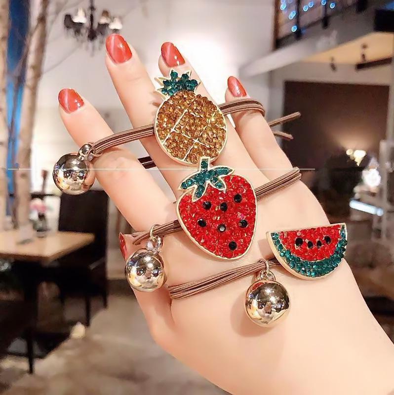 Women's Rhinestone Strawberry Elastic Hair Tie - Korean Style Bun Accessory