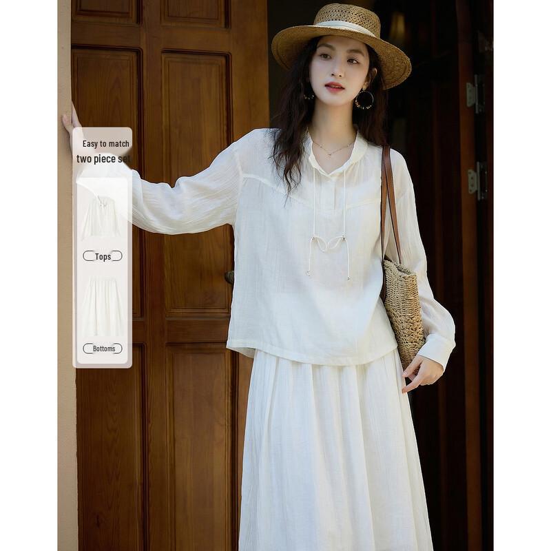 

Women s Stand-Collar Pullover Top & A-Line Skirt Set M