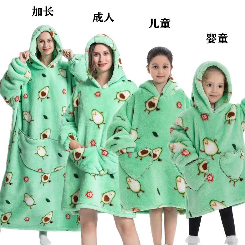 winter warm fleece hooded women's blanket sleeves fleece warm hooded sweater sweater women's hooded robe pajamas sleepwear robe