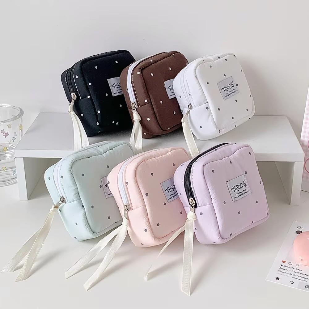 Polka Dot Sanitary Napkin Storage Bag Large Capacity Lipstick Key Portable Cosmetic Bag  Student