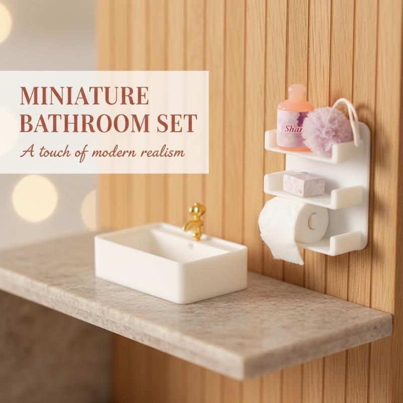 1/12 Scale Dollhouse Bathroom Wash Basins Wall Shelf Model Dollhouse Furniture Decoration Micro Scene Decor Pretend Play Toys
