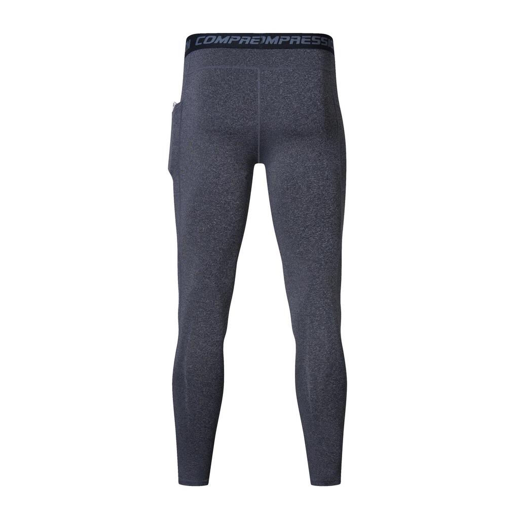 Leggings de Fitness pentru Bărbați cu Elasticitate Ridicată - Buzunar Aplicat, Compresie, Respirabil, Uscare Rapidă, Ideal pentru Alergare și Baschet Toamnă/Iarnă.