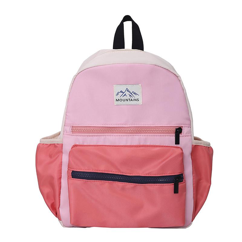 Nylon School Kids Backpack With Color Blocking For Kindergarten And Use Travel
