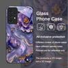 Luxury Lotus Marble Floral Pattern Tempered Glass Phone Case for Samsung Galaxy A56 A72 A55 A54 A53 A52 A36 A15 A14 A13 5G Cover