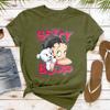 Betty Boop with Pudgy Dog Shirt Vintage Women Summer Cotton Short Sleeve Retro Cartoon Girl Graphic Printed Casual Daily Outfit