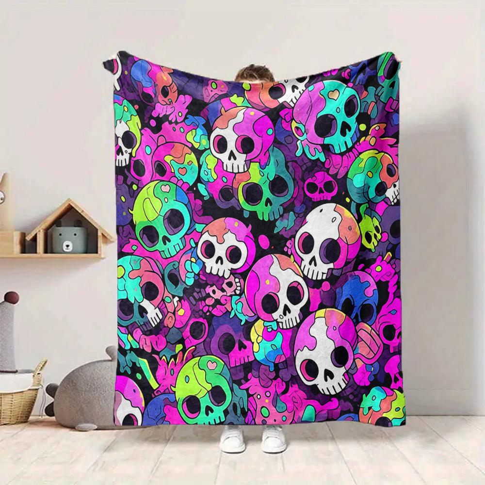 1pc Skull Party Blanket, Lightweight Flannel Throw Blanket For Sofa, Bed, Travel, Camping, Living Room, Office, Couch, Chair, And Bed