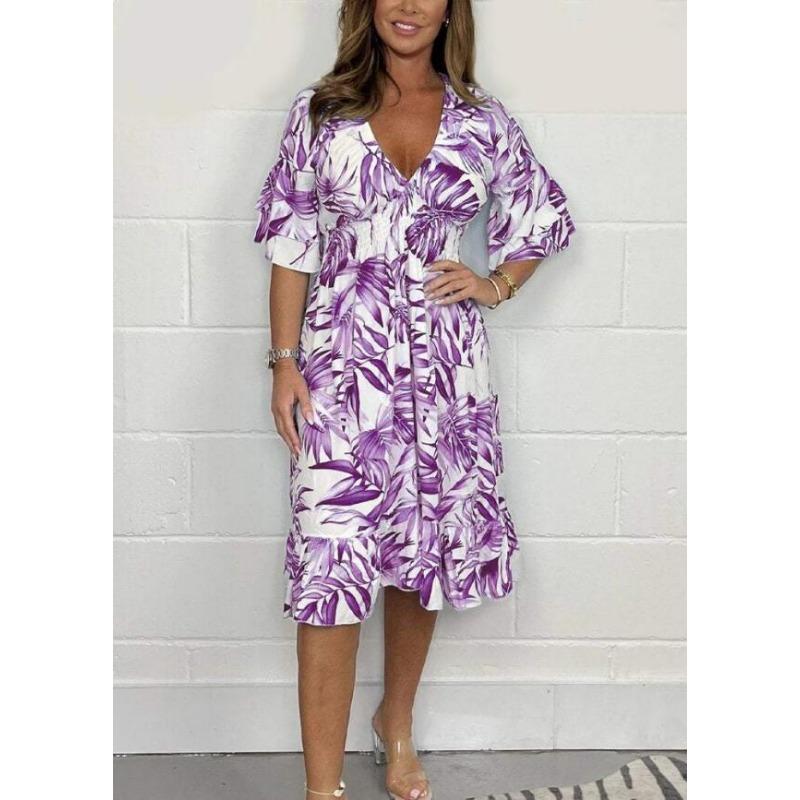 Letní dámské šaty velké velikosti s potiskem, volné ležérní šaty s vysokým pasem