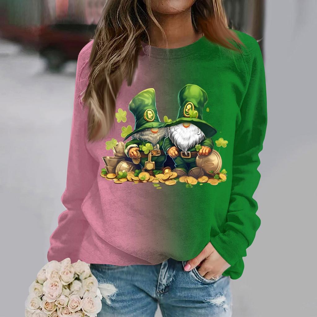Women's Casual Loose Print Crew-neck Long Sleeve Hoodie Top