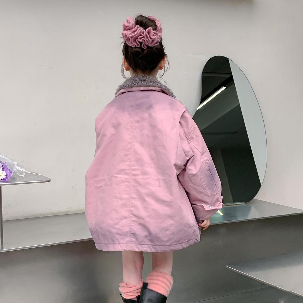 Girls' Thick Purple Fleece-Lined Parka - Autumn/Winter 2025 Fashion for Big Kids