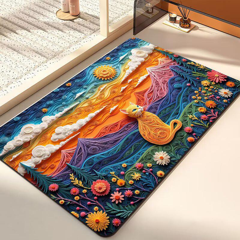 Modern Abstract Scenic Living Room Rug Large Size Cute Room Decor Bedroom Carpet Non-slip Baby Crawling Mat Soft Easy Cleaning