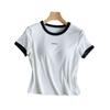 Women's Contrast Casual Short-Sleeve T-Shirt with Chest Pads, Bra-Free, One-Piece Round Neck for Summer.