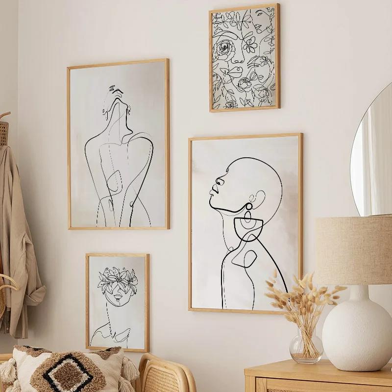 Abstrakcyjny Obraz na Płótnie, Piękna Elegancka Kobieta, Nadruki Kwiatowe, Sztuka Ścienna, Obrazy, Salon, Dekoracja Domu