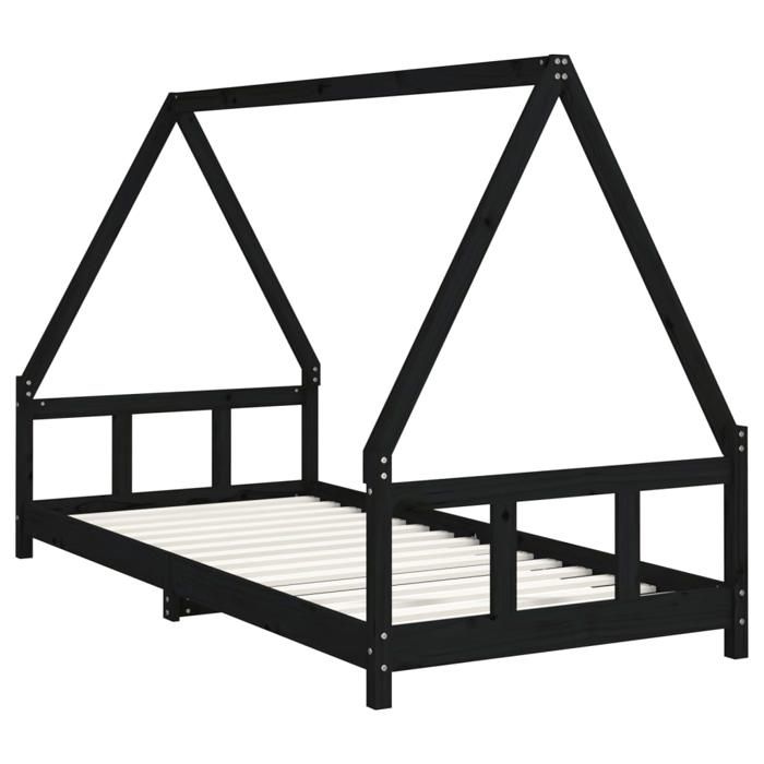 VidaXL Cadre de Lit pour Enfants, Lit Simple avec Sommier à Lattes, Meuble de Chambre à Coucher, Scandinave, Noir 90x200 cm 834455