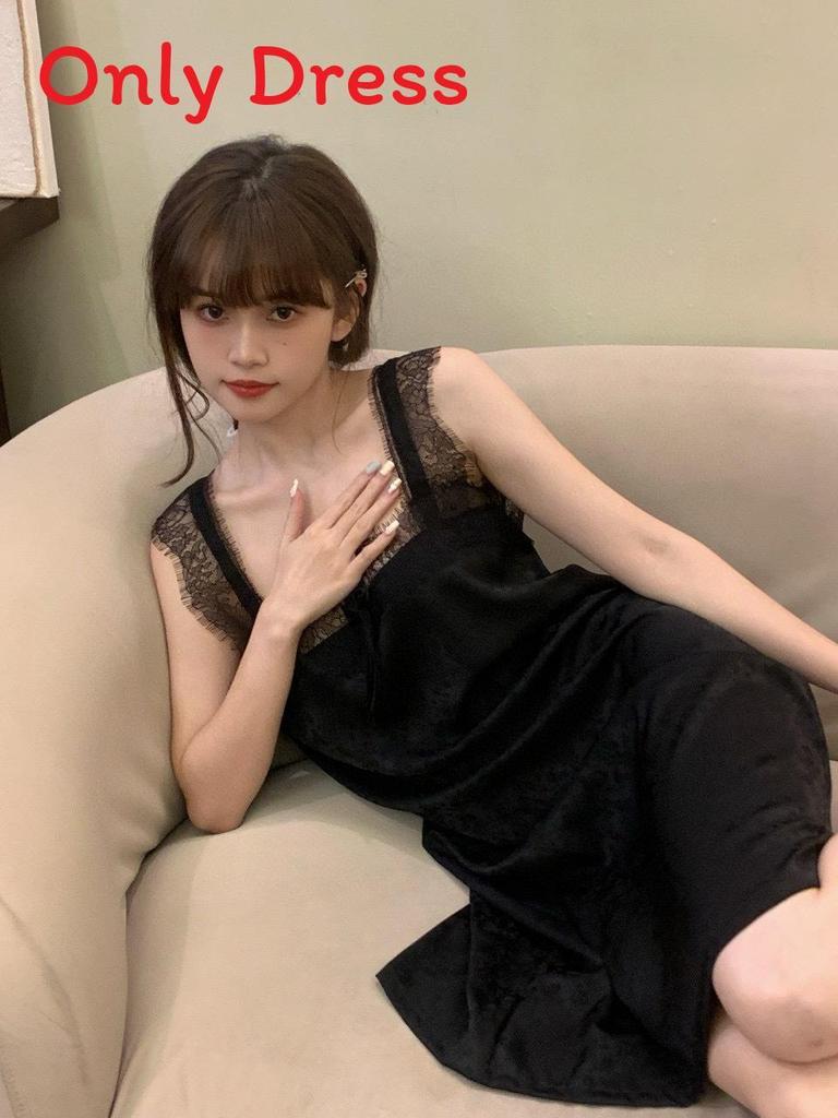 French Elegant Ice Silk Sleepwear For Women With Lace Camisole Slip For Home Comfort