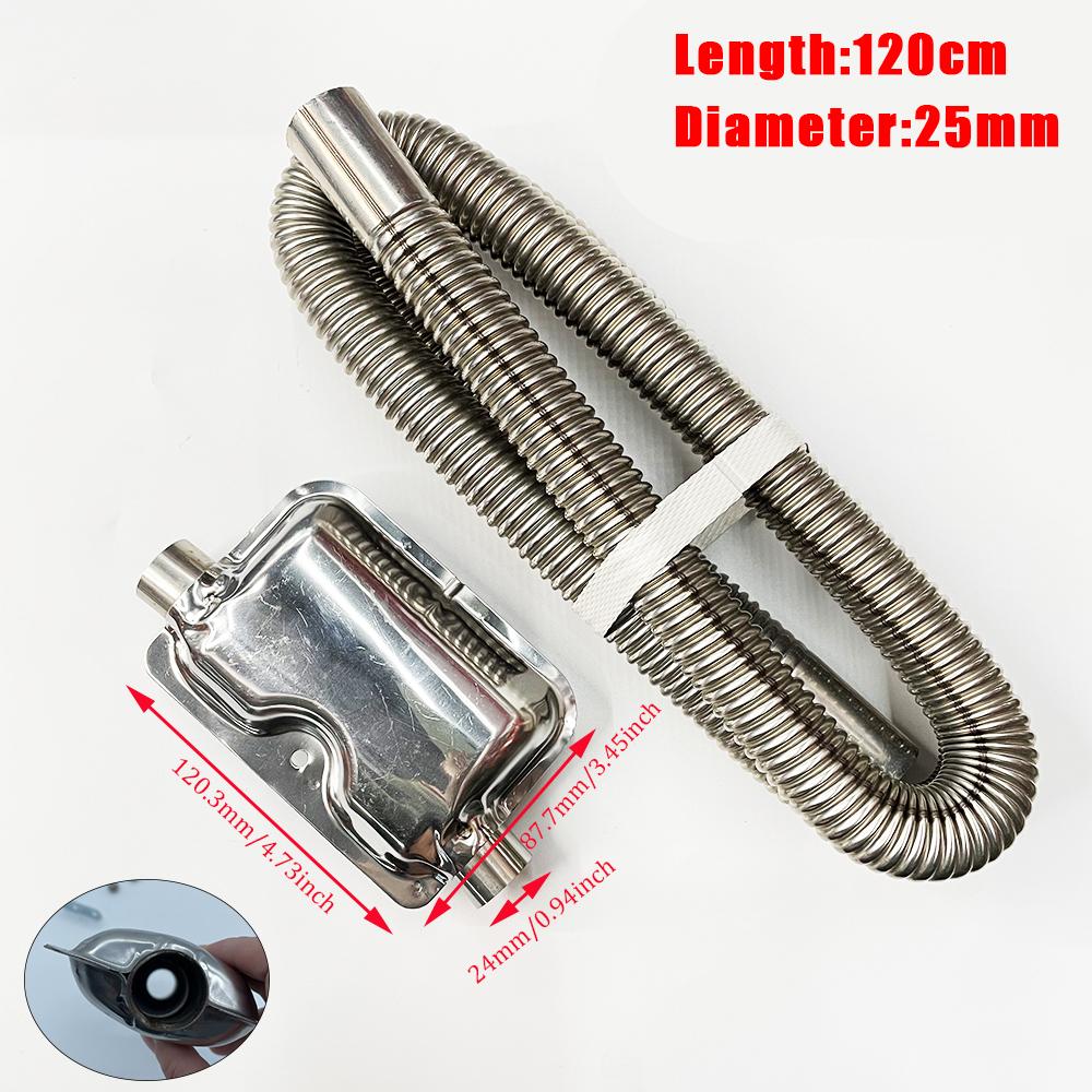 120cm Riscaldatore Parcheggio Diesel Aria Condizionata Auto Tubo di Scarico Acciaio Inossidabile Tubo 24mm Marmitta Silenziatore con Clip per Webasto Eberspacher