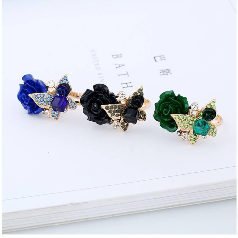 5 Color Women Rose Ring Fashion Exquisite Retro Butterfly Accessories Decorative