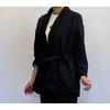 Used Kimono Remake Cardigan Black Haori with Elegant Drape Around the Collar