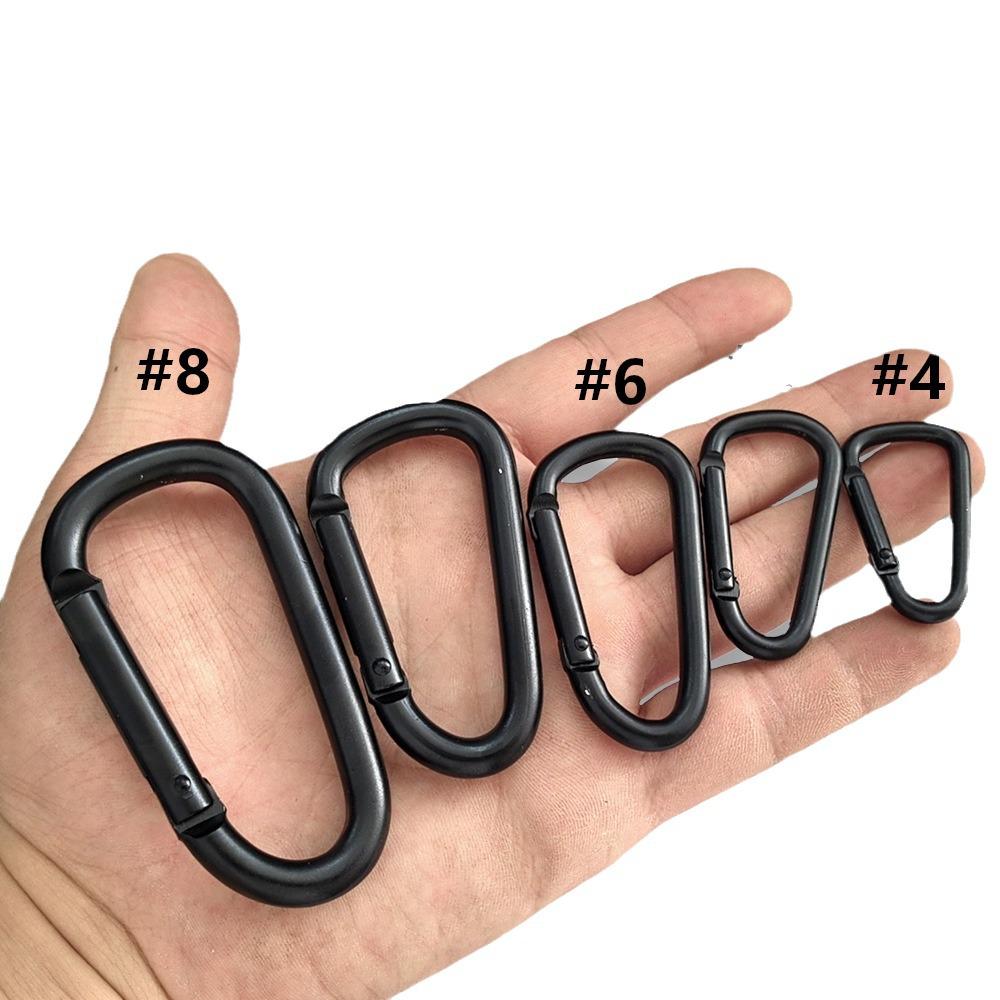 D-Shaped Aluminum Alloy Carabiner with All-Black Electrophoretic Finish (Sizes 4-8)
