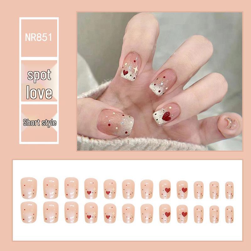 

Звездные в горошек сердечки наклейки для ногтей - 24 прозрачных милых Т-образных носибельных накладных ногтя