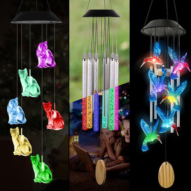 Neues LED Solar Windspiel Licht Bunt Verlaufs Kolibri Schmetterling Kugel Hof Weihnachtsgeschenk Außendekoration