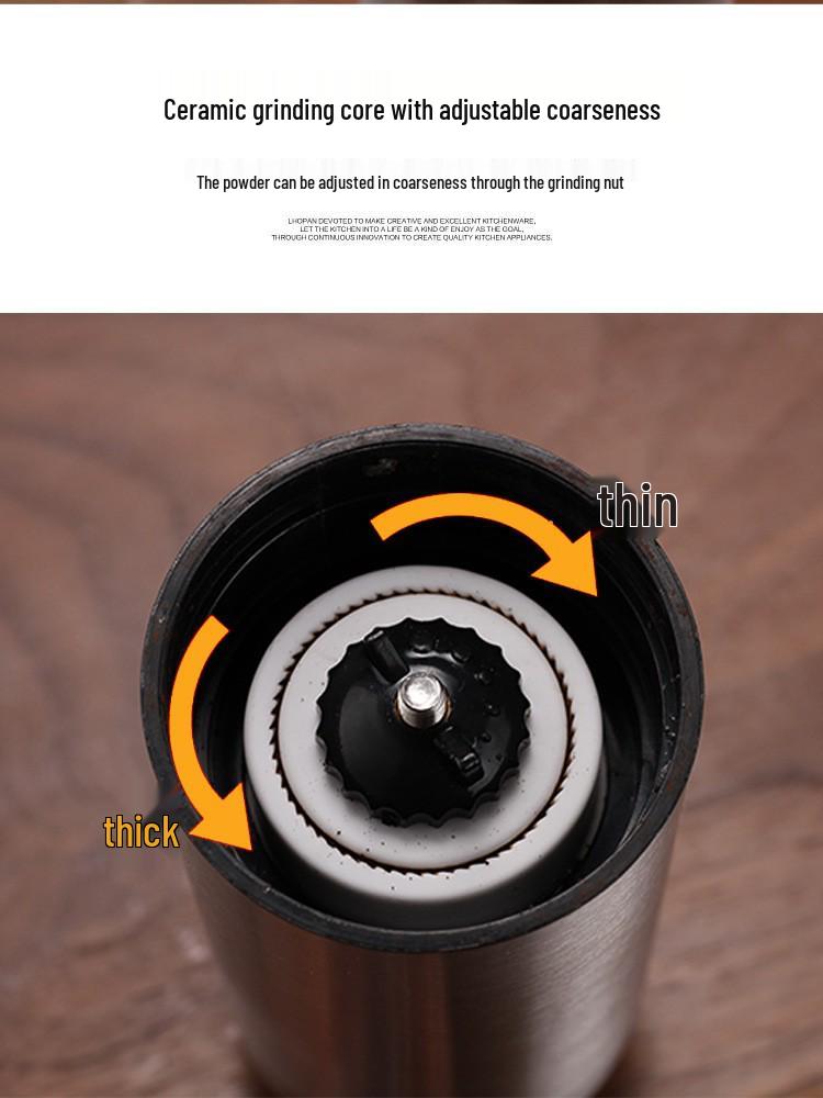 Wood Grain Stainless Steel Hand Coffee Grinder with Handle