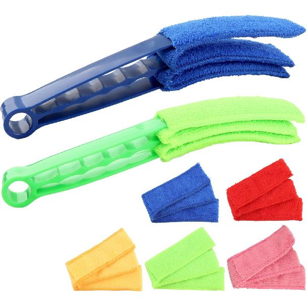 2PCS Blind Cleaner Brushs with 5 Reusable Microfiber Sleeves Brush, Window Blind Duster Tool Blind Cleaner Tool for Window, Car Air Condition, Fans,