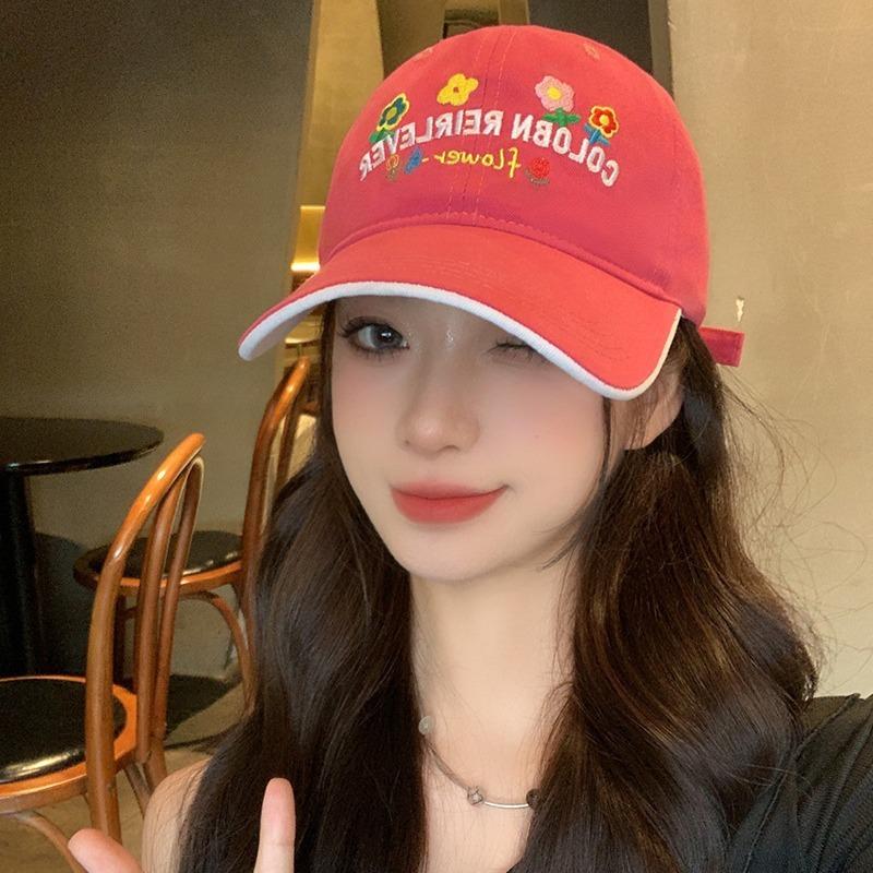 Niche Flower Embroidered Baseball Cap Women's New Wide Brim Cap Showing a Small Face Soft Top Hat Trendy