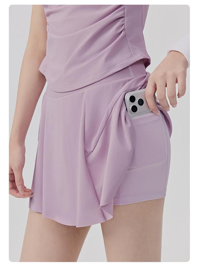 Women's Anti-Glare Tennis Skirt & Breathable Yoga Top Set: Slimming, Waist-Cinching, Casual Sportswear