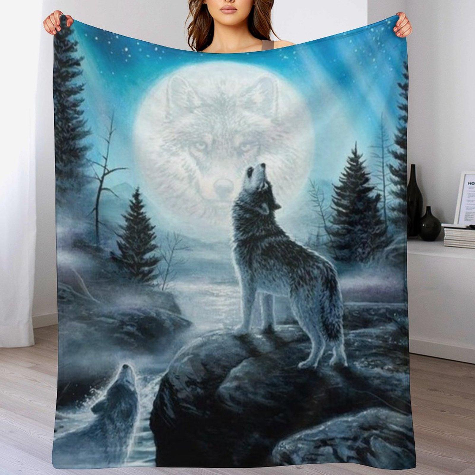 

The song of the wolf at dusk Throw Blanket Luxurious Soft Fuzzy Blanket for Sofa Bed 102x76cm(40x30in)