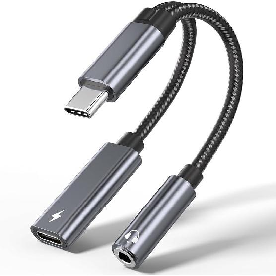 USB C To 3.5mm Headphone and Charger Adapter, 2 In 1 USB C To Aux Audio Adapter & 60W Fast Charging Dongle Compatible with iPhone 16/16 Pro/15,