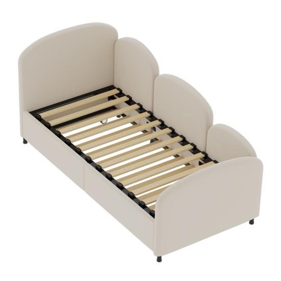 Twin Sofa Bed with Storage Drawers Large Capacity Drawer Rotary Wheels Velvet Upholstered Uneven Fence Sleep Solid Iron Frame Bedroom Twin Size Daybed