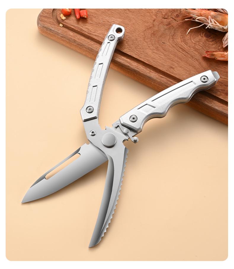 Multifunctional Kitchen Shears: Sharp Chicken Bone Scissors, Convertible Fruit Knife, and Auto-Rebound Scissors.