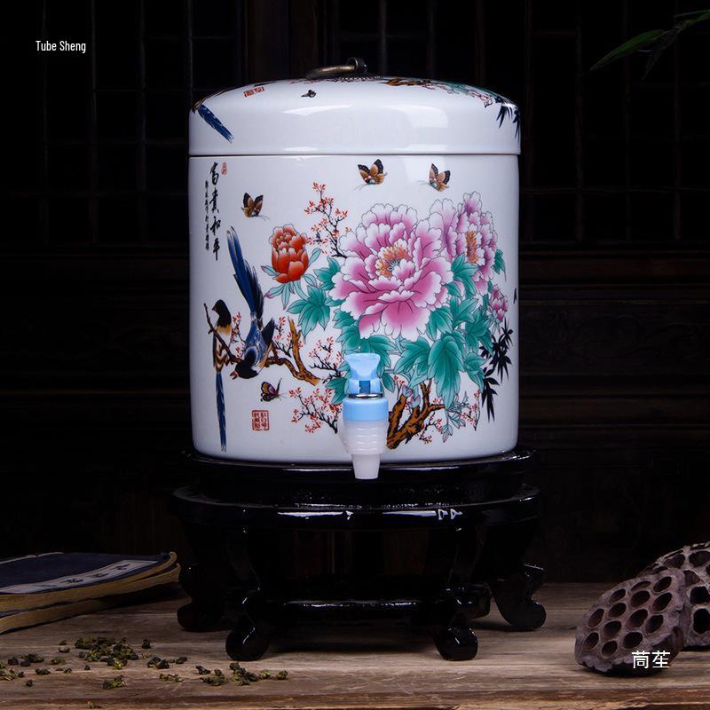 Large Ceramic Filtered Water Dispenser with Faucet and Lid