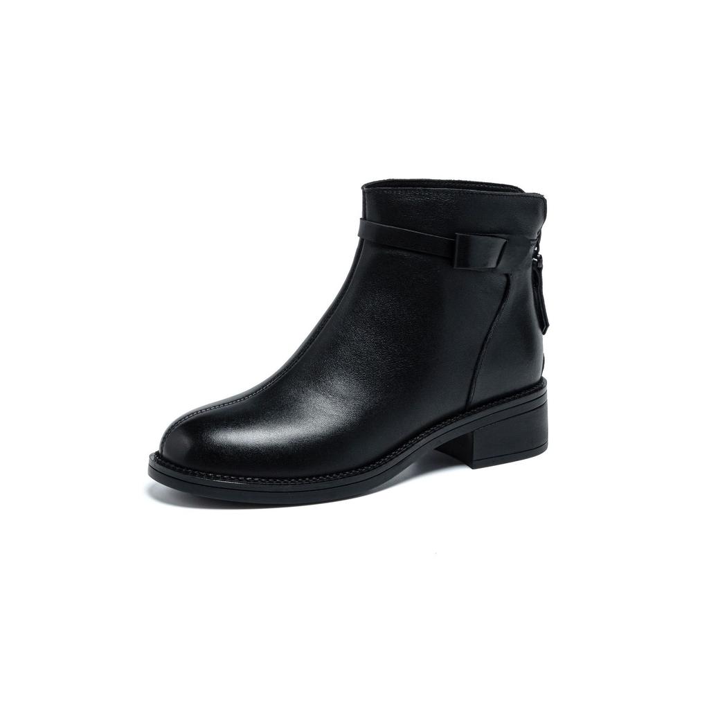 Versatile retro Martin boots women's bow high-end leather short boots autumn and winter new velvet warm boots