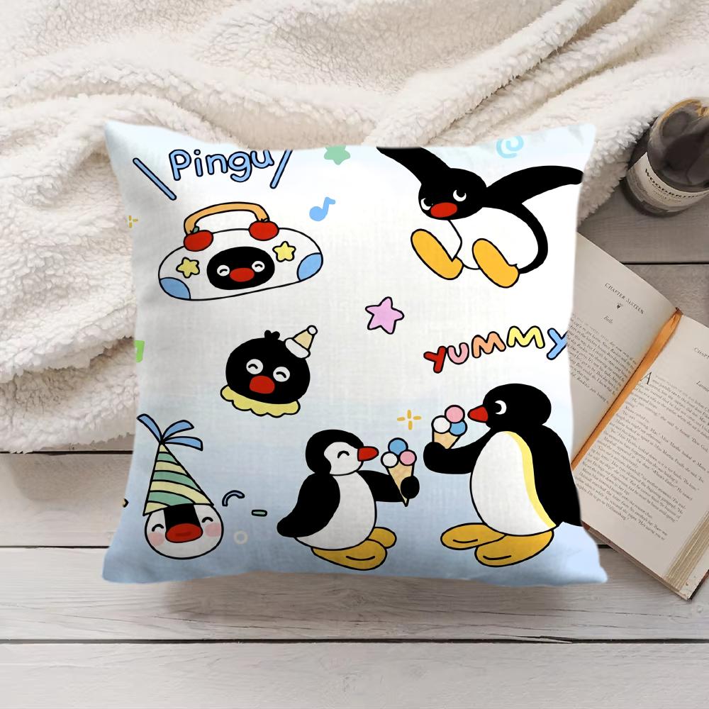 PPingu Cartoon Cute Cushion Cover Silky Short Plush Invisible Zipper Dustproof Sofa Pillow Case for Home Decor