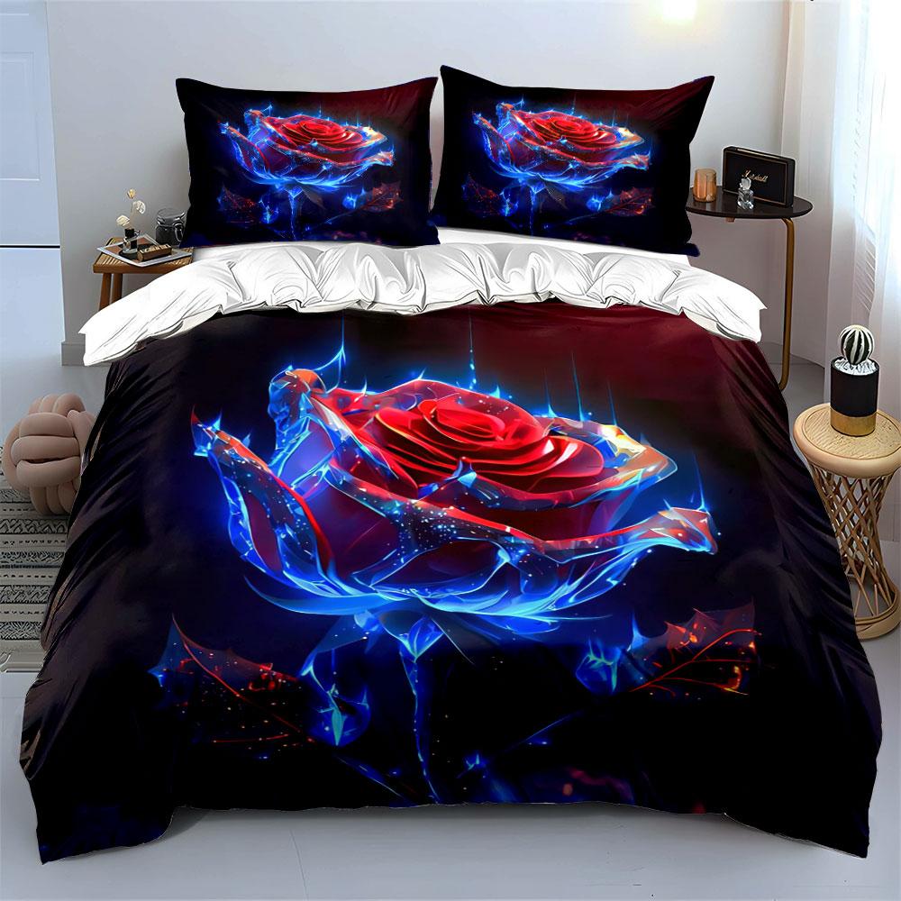 "Glowing Rose Artwork Set Decor" Soft Skin-Friendly Bedding Set Includes 1 Duvet Cover And 2 Pillowcase Gift