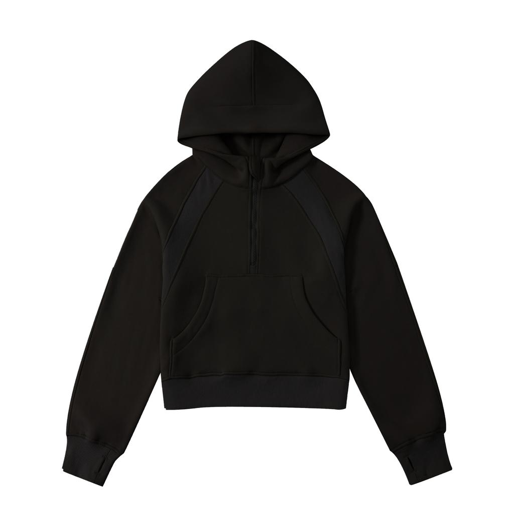 Autumn and Winter Short Pullover Half Zipper Hooded Loose Top Yoga Jacket Sweater