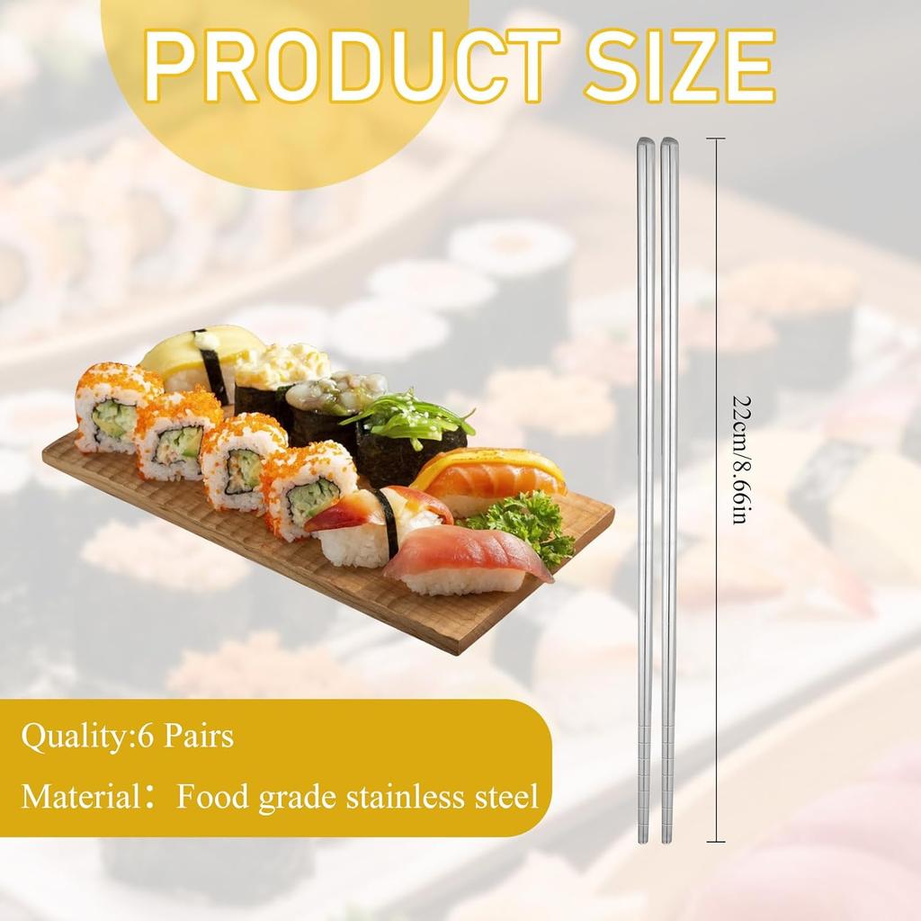 6 Pairs Metal Chopsticks, Stainless Steel Chopsticks, Reble Metal Chopstick Dishwasher Safe, Lightweight Non-slip Stainless Steel, Reble Chopstick