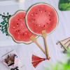 Watermelon Print Round Fan with Wooden Long Handle Portable Lightweight Outdoor Travel Camping Picnic Summer Handheld Paper Fan
