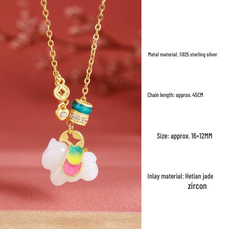 Natural Hetian Jade Rocking Horse Pendant Necklace, Women's s925 Silver Zodiac Design, Perfect for Birth Year Clavicle Chain.