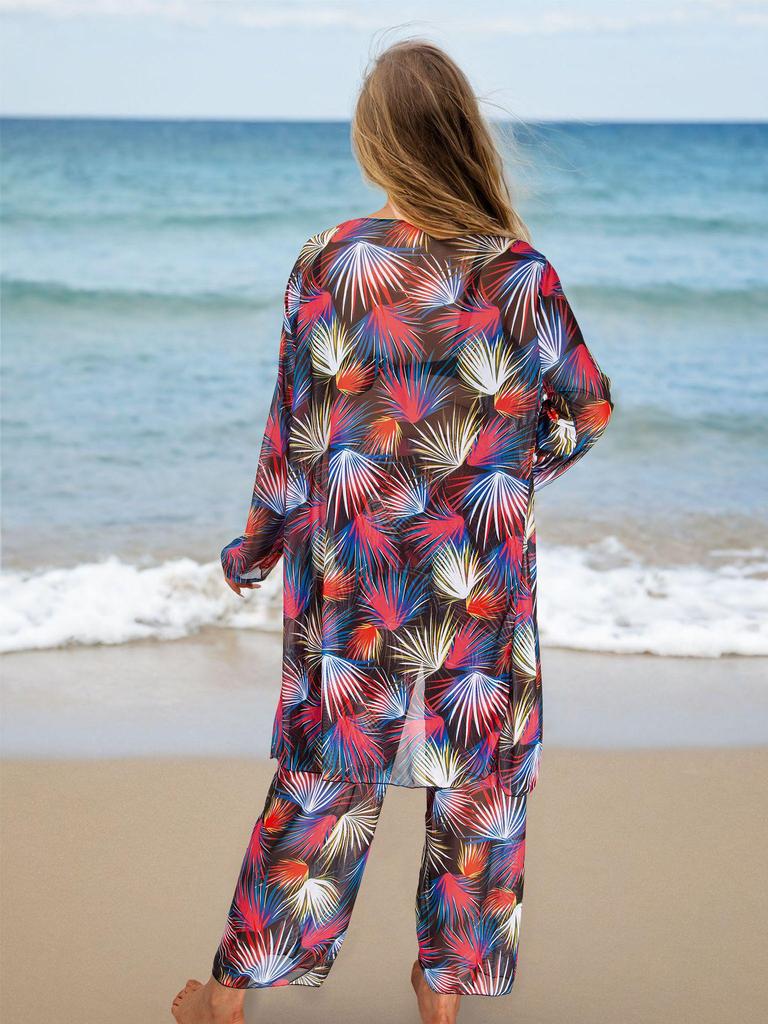 2026 Women's Four-Piece Bikini Set with Sun Protection: Includes Long-Sleeved Cover-Up, Trousers, and Swimwear for Beach or Hot Springs.