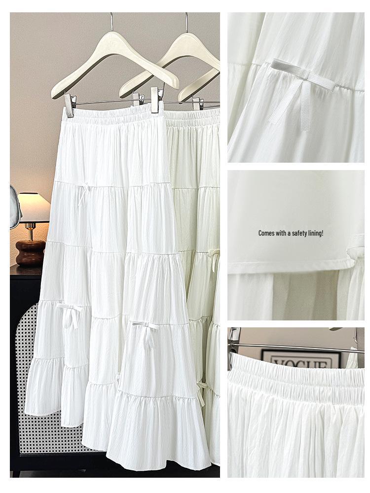 Drapey A-line Bow High Waist Cake Skirt - Women's Mid-length Slimming Skirt for Spring/Summer 2026