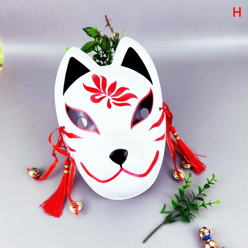 Japanese Hand Made Fox Cosplay Full Face Mask With Tassel Small Bell Masquerade