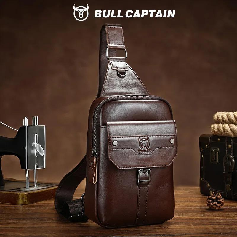 Brand Men's Bag 100% Genuine Leather Shoulder Crossbody Bag Vintage Luxury Chest Bag Side Backpack Travel Essential Handbag