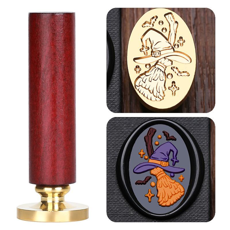 Halloween Seal Cylindrical Red Handle (handle + Brass Seal Head) Fire Lacquer Seal Set Handle Copper Head