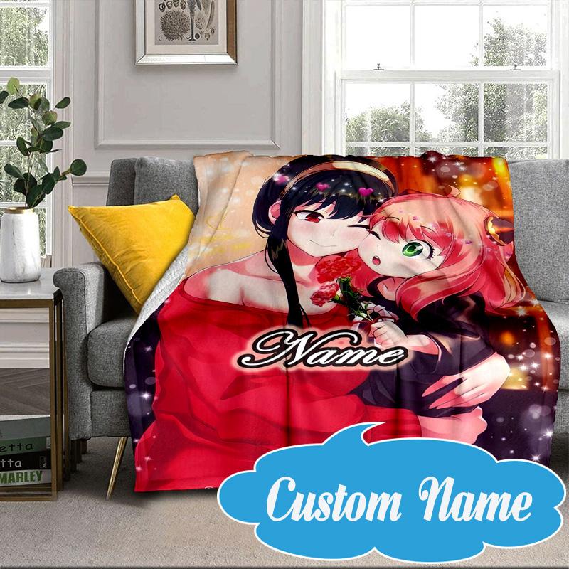 Custom Name Anya Sweet Fan Family Blanket Bed Sofa Blanket Flannel Blanket for Camping, Hiking, Picnic Essentials,gift for Fan Family
